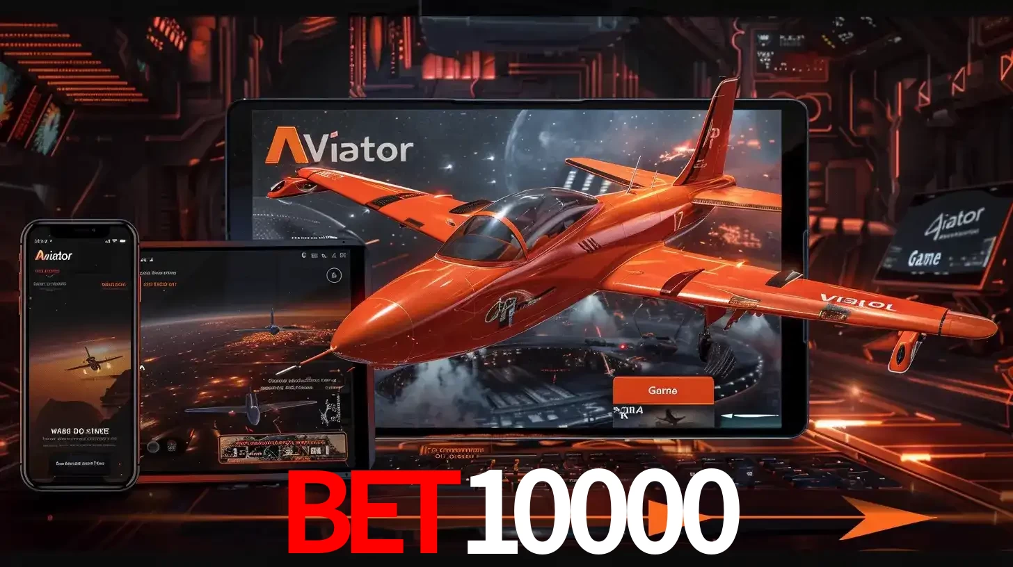 Apresentação tecnológica do jogo Aviator com um avião saindo da tela de um tablet, demonstrando a experiência imersiva em múltiplos dispositivos no bet10000.
