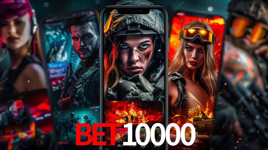 Montagem de telas de celular mostrando diversos personagens, masculinos e femininos, de um jogo de tiro, ilustrando a diversidade de equipes de e-sports para apostar no bet10000.