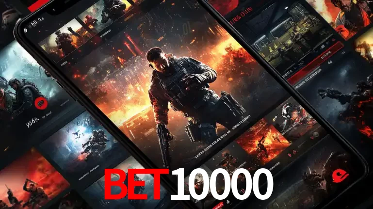 Tela de um celular exibindo uma galeria de jogos de tiro com temática militar, mostrando a variedade de e-sports disponíveis para apostas na plataforma de entretenimento bet10000.