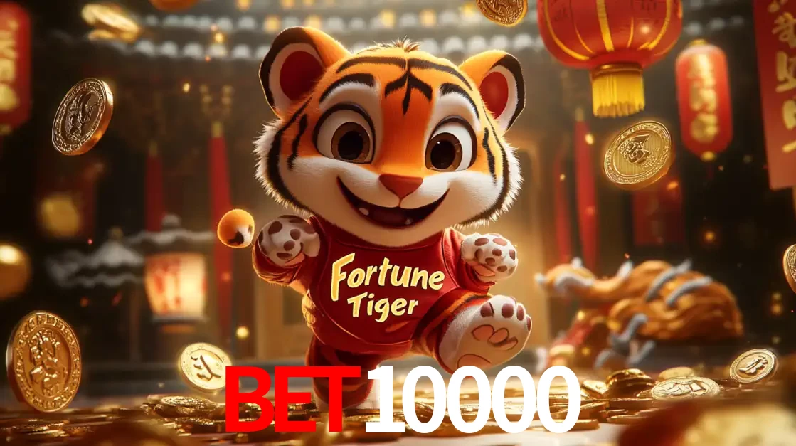 O alegre personagem do Fortune Tiger correndo sobre um caminho de moedas de ouro, simbolizando os grandes prêmios e a diversão do popular jogo de slot do bet10000.