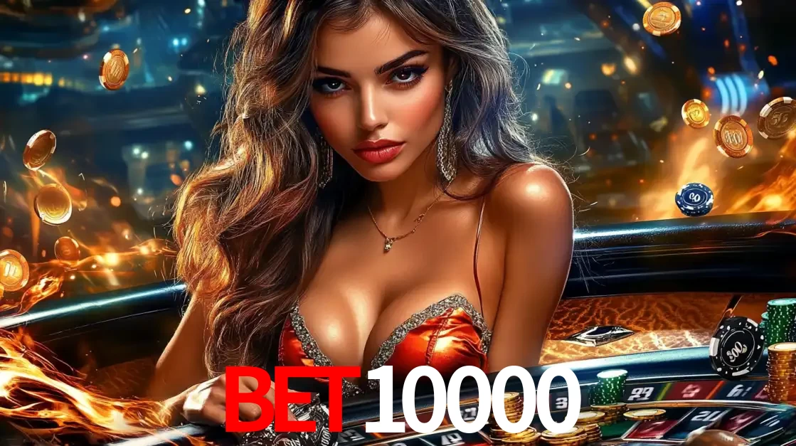 Mulher glamourosa em uma mesa de roleta com um fundo de chamas e moedas voadoras, pronta para fazer sua aposta e ganhar grandes prêmios no cassino ao vivo bet10000.